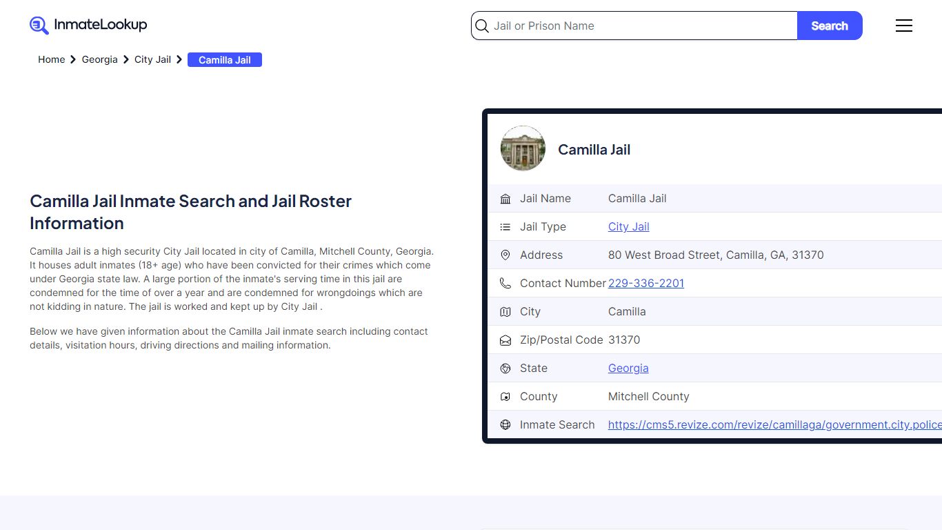 Camilla Jail Inmate Search - Camilla Georgia - Inmate Lookup