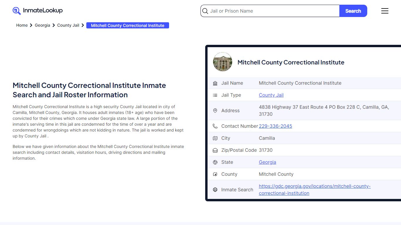 Mitchell County Correctional Institute (GA) Inmate Search Georgia ...