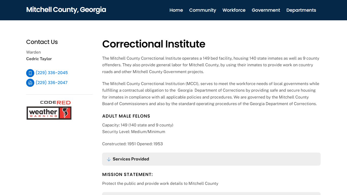 Correctional Institute - Mitchell County, Georgia
